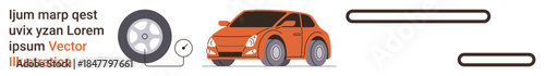 Electric mobility, sustainable energy, transportation innovation, vehicle charging, EV technology, future tech. Orange car, charging port battery icon. Electric mobility and sustainable energy