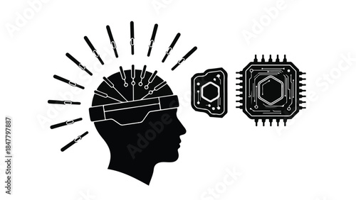 Innovative thinking and technology concept with human head and microchips