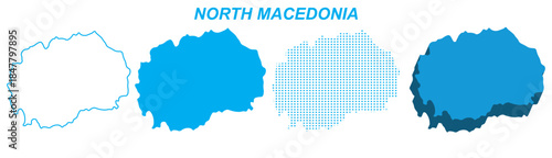 North Macedonia Map Vector Set, Europe Outline Silhouette Dotted 3D Solid Shapes, North Macedonia Country Infographic Template, Editable EPS North Macedonia Geography