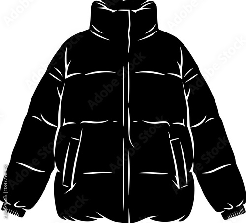 Puffer Jacket Winter Clothing Vector Silhouette Icon
