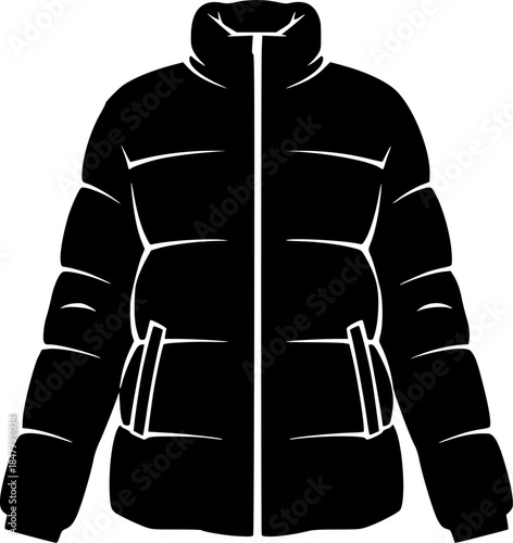 Puffer Jacket Winter Clothing Vector Silhouette Icon