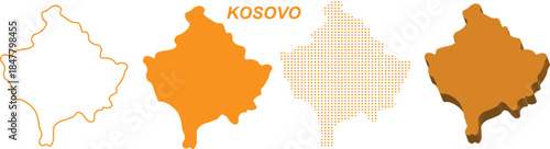 Kosovo Map Vector Set, Europe Outline Silhouette Dotted 3D Solid Shapes, Kosovo Country Infographic Template, Editable EPS Kosovo Geography