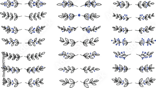 christmas dividers set. hand drawn ornamental winter holiday text decor border, xmas floral underline, vector collection hand drawn design elements, create christmas dividers set.