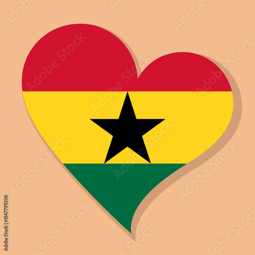 Isolated national flag of Ghana. Love flag of Ghana. Ghana heart-shaped flag color background vector illustration.