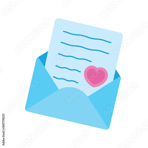 Love letter in an envelope. Happy Valentines day. Vector illustration