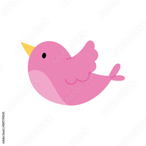 Cute pink bird. Flat style vector illustration