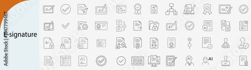 e-signature icon set, digital contract and electronic document signing