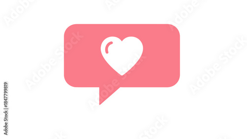 Minimalistic pink speech bubble with a white heart icon symbolizing love or affection in digital