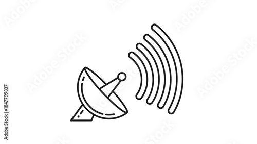 Minimalistic satellite dish icon with signal waves representing communication technology