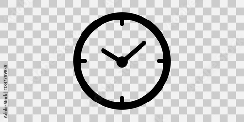 Simple black clock icon on transparent background