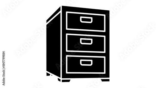 Minimally Stylized Black and White Illustration of a Classic Three-Drawer Filing Cabinet for