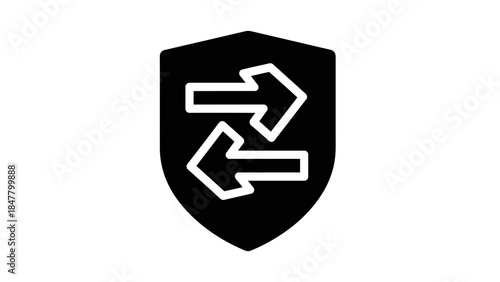 Minimalistic Shield Icon with Bi-Directional Arrows Representing Security and Data Flow