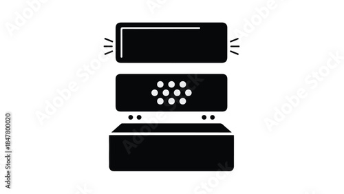 Simple black icons of stacked computer hardware components