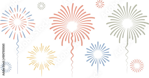 Minimalist Colorful Fireworks Vector Illustration Isolated on Light Background