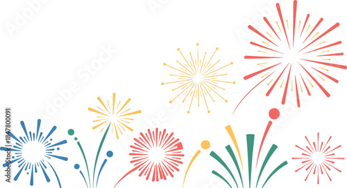 Minimalist Colorful Fireworks Vector Illustration Isolated on Light Background