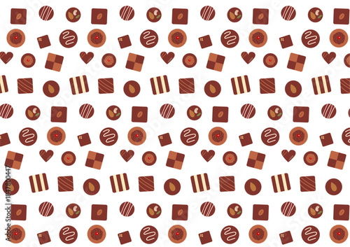 チョコレートのシームレスパターン素材（白背景）