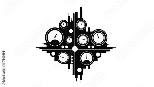 Abstract industrial gauge illustration with clock faces