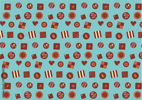 チョコレートのシームレスパターン素材（青）