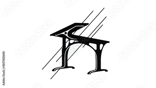 Stylized illustration of a futuristic table with curved lines