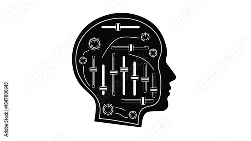 Futuristic robotic head with mechanical brain components
