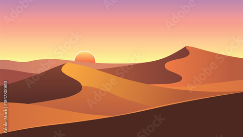 Vibrant desert landscape at sunset with rolling sand dunes