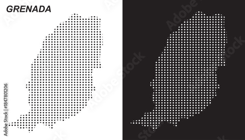 Grenada Map Vector, Caribbean Island Country Dotted Pattern Black and White Shapes, Grenada Infographic Template, Editable EPS Grenada Geography
