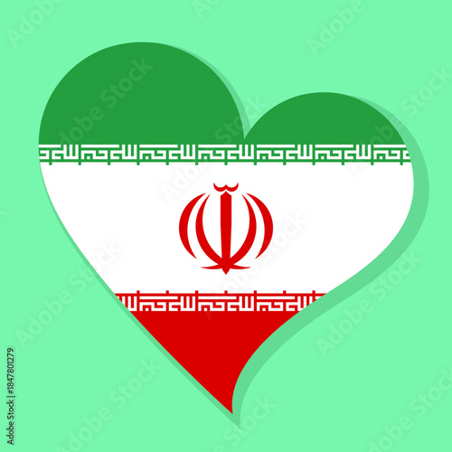 Isolated national flag of Iran. Love flag of The Islamic Republic of Iran. Iran heart-shaped flag vector illustration color background.
