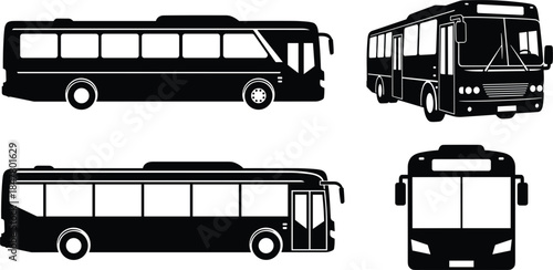 Black Silhouettes of Four Different Buses white transportation