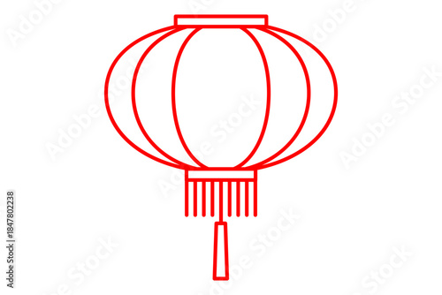 Chinese lantern, traditional New Year paper lamp line art. Hanging oriental religious decoration, luck symbol. Festive decorative Asian ornament. Line vector illustration isolated on white background	
