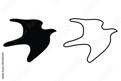 Titmouse and Phoenix Bird Icon Set – Vector Silhouettes, Flat Cartoon Character, Wings Badges, Stylized Bird Illustrations, Cute Bird Design