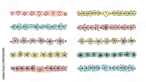 Floral Borders: A collection of meticulously crafted, hand-drawn floral borders bursting with vibrant colors, adding a touch of elegance and natural beauty to any creative project. 