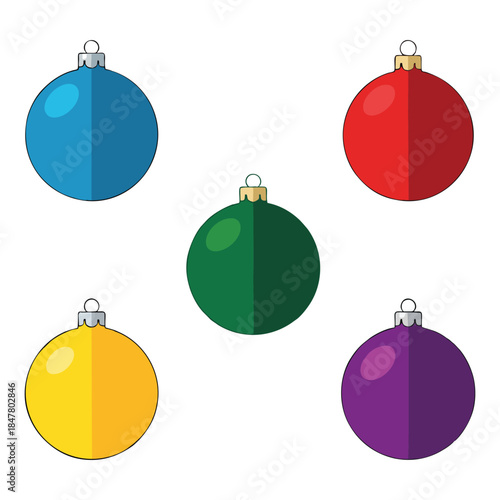 Simple and modern flat style holiday baubles in assorted bright colors