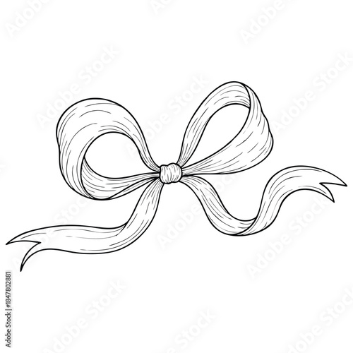Elegant Hand Drawn Ink Sketch of a Decorative Ribbon Bow for Gifts and Celebrations