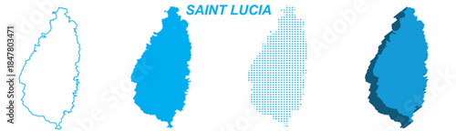 Saint Lucia Map Vector Set, Caribbean Outline Silhouette Dotted 3D Solid Shapes, Saint Lucia Country Infographic Template, Editable EPS Saint Lucia Geography