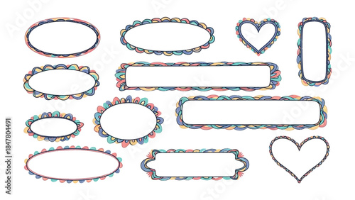 Doodle Frames Set: A collection of hand-drawn frames in various shapes, adorned with playful doodle details, perfect for adding a touch of artistic flair to any project.