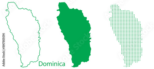 Dominica Map Vector Set, Caribbean Outline Silhouette Dotted Green Shapes, Dominica Country Infographic Template, Editable EPS Dominica Geography