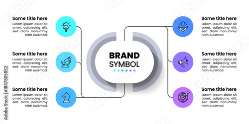 Infographic template. Line with 6 circles and title in the middle