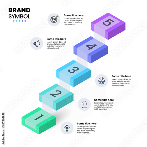Infographic template. Isometric staircase with numbers and 5 steps