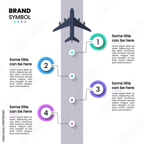 Infographic template. Airplane on runway with 4 steps
