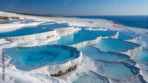 Pamukkale Travertines A Breathtaking Natural Wonder in Denizli, Turkey on Sunny Day