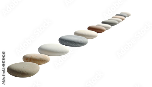 Series of smooth, oval-shaped stones arranged diagonally on a black backdrop, showing subtle color variations
