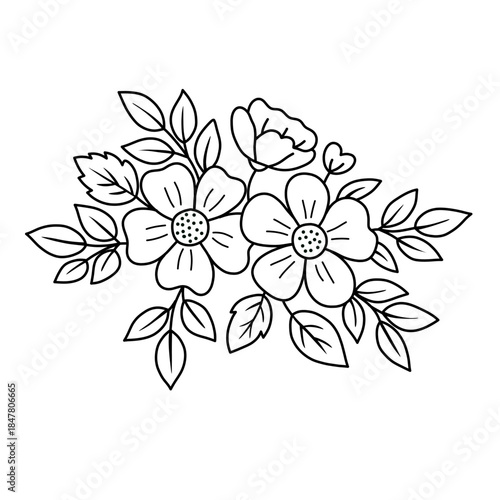 Simple Outline Flower Arrangement Line Art Decoration Design Element
