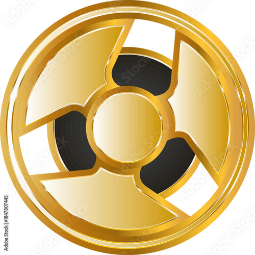 Bobbin audio gold icon. Isolated on transparent background.