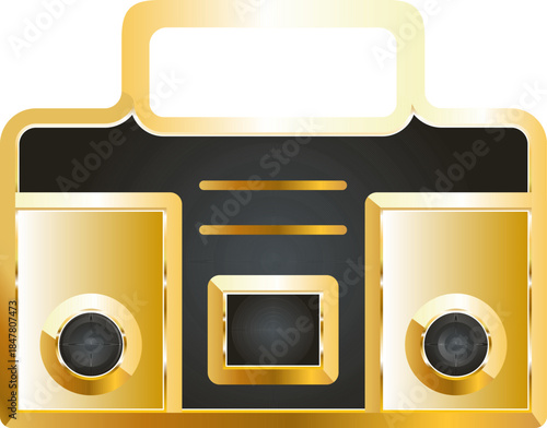 Boom box gold icon. Isolated on transparent background.