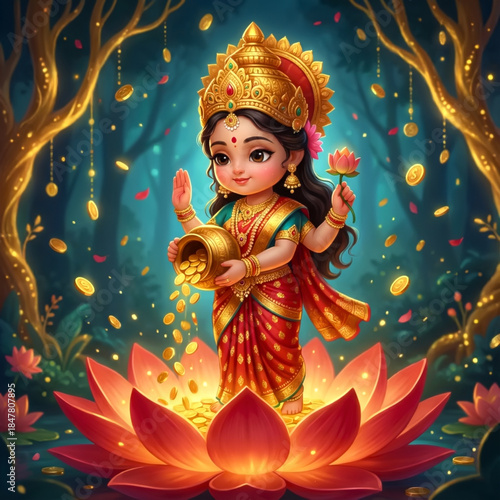 Generative art. Goddess Lakshmi blesses