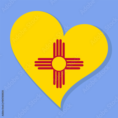 Isolated national flag of New Mexico. Love flag of New Mexico state. New Mexico America heart-shaped flag vector illustration color background.