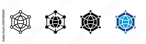 Blockchain icon set multiple style collection