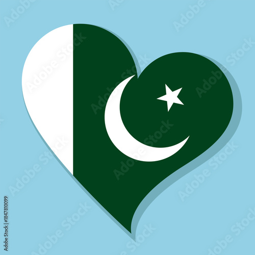 Isolated national flag of Islamic Republic of Pakistan. Love flag of Pakistan color background. Pakistan heart-shaped flag vector illustration.