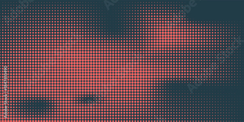 Vector Halftone Pattern Smooth Curved Border Red Blue Abstract Background. Dots Rounded Squares Blurry Pattern Pop Art Design Texture.