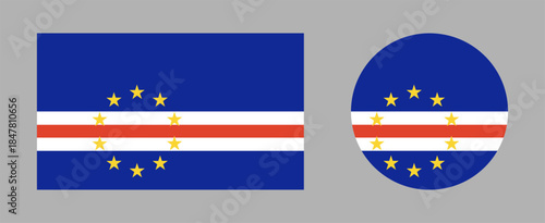 Cape Verde flag rectangular, round icons. National sign template. Flag of Cape Verde button, banner, badge. Circular, rectangle symbols. 